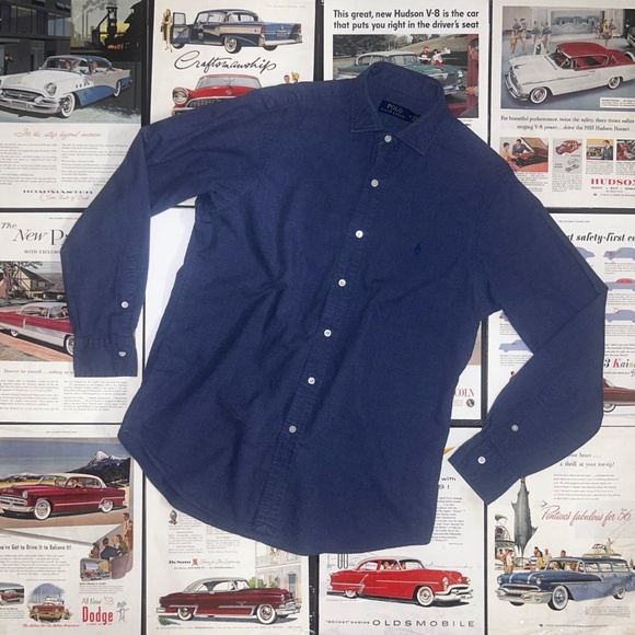 Polo Ralph Lauren Men’s Linen Shirt M Blue Regular Long Sleeve Button Up - Picture 1 of 13